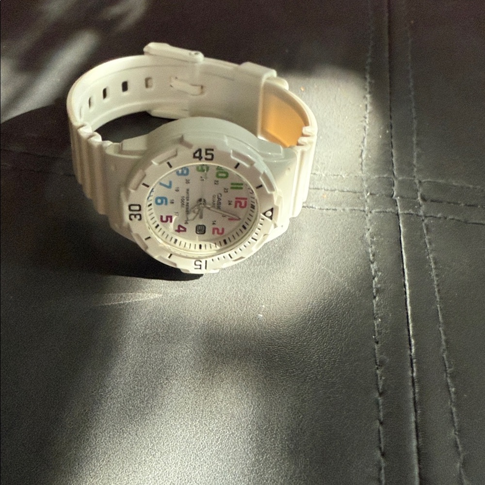 White Watch with Multicolor Numbers
